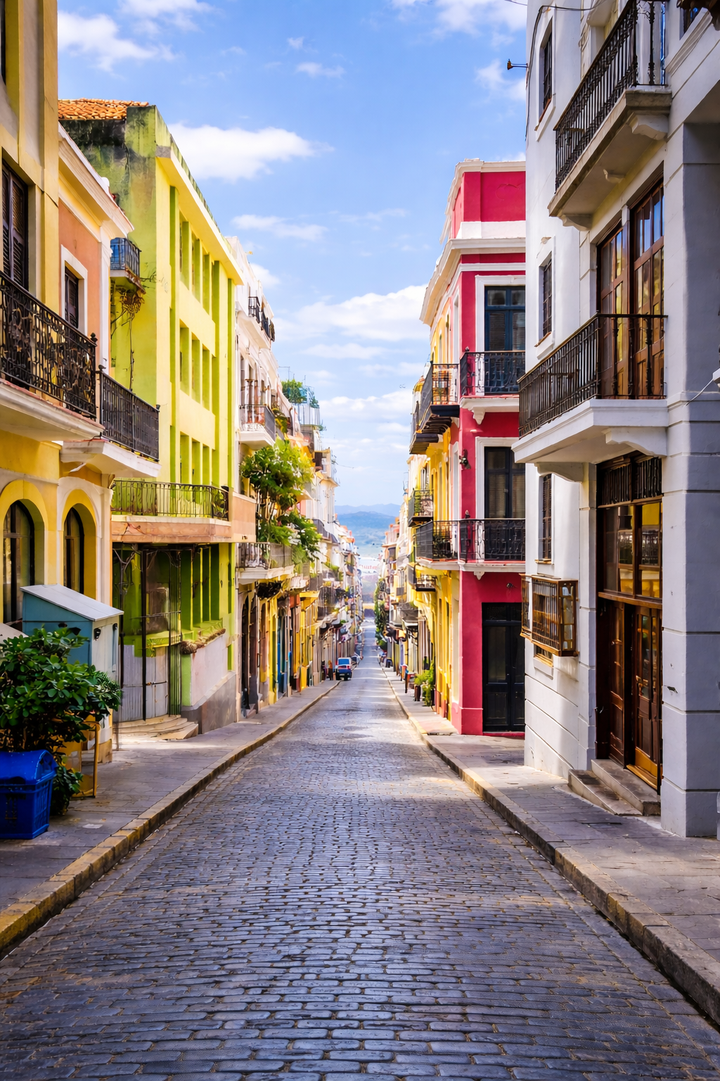 Colorful cobblestone street in Old San Juan